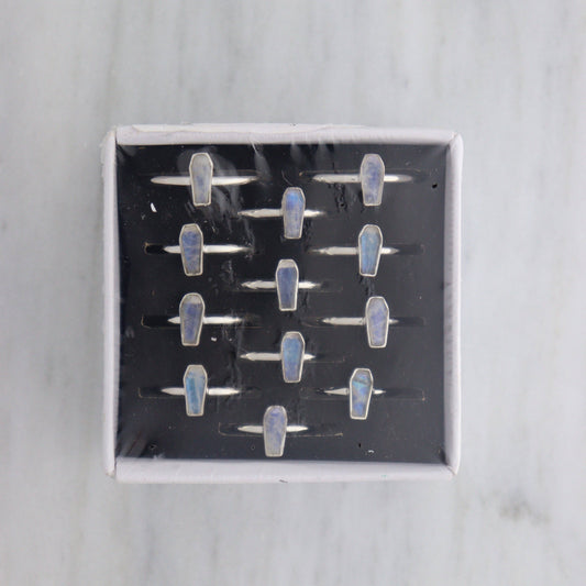 Rainbow Moonstone Coffin Rings