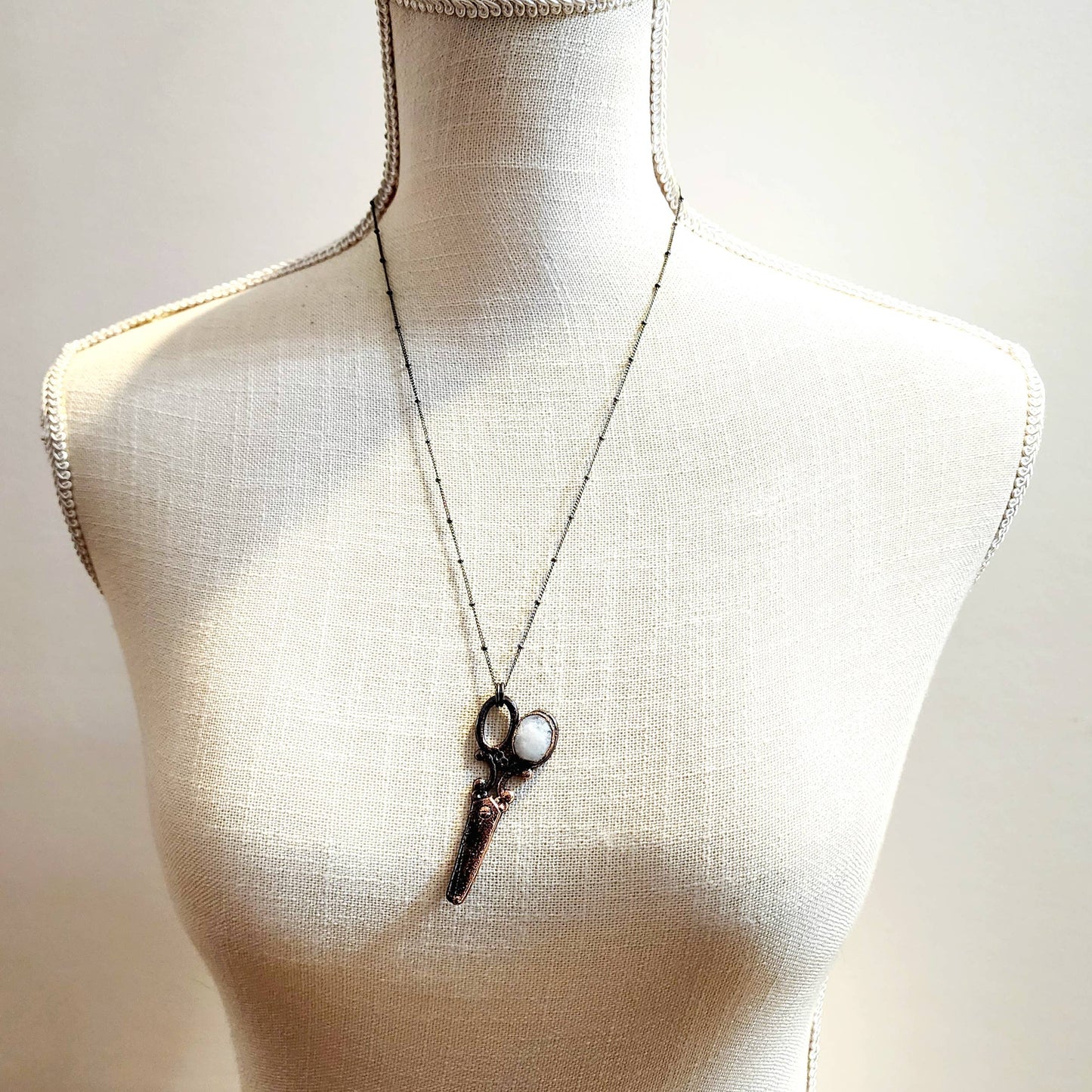 Vintage Moonstone Scissors Necklace