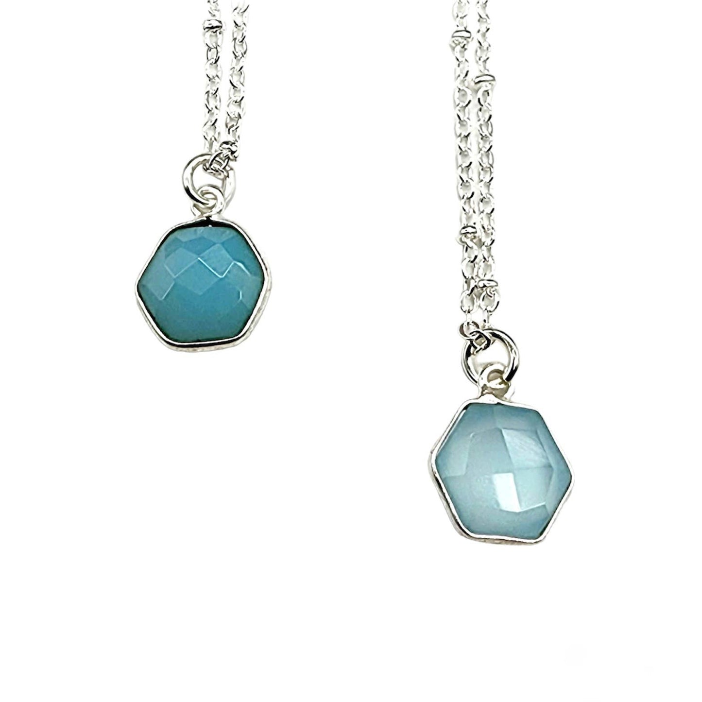 Aqua Chalcedony Hexagon Necklace