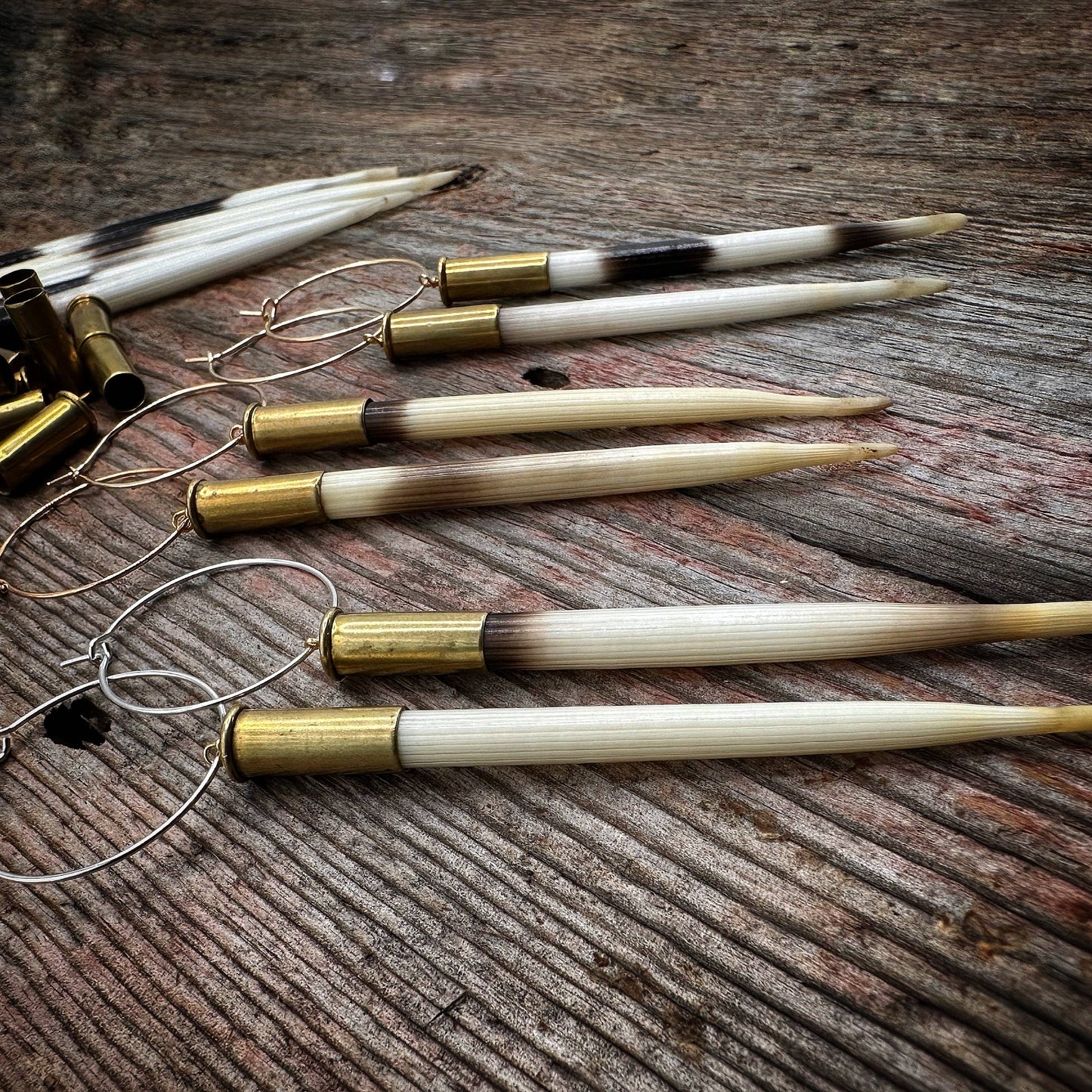 Porcupine Quill & Brass Casing Earrings