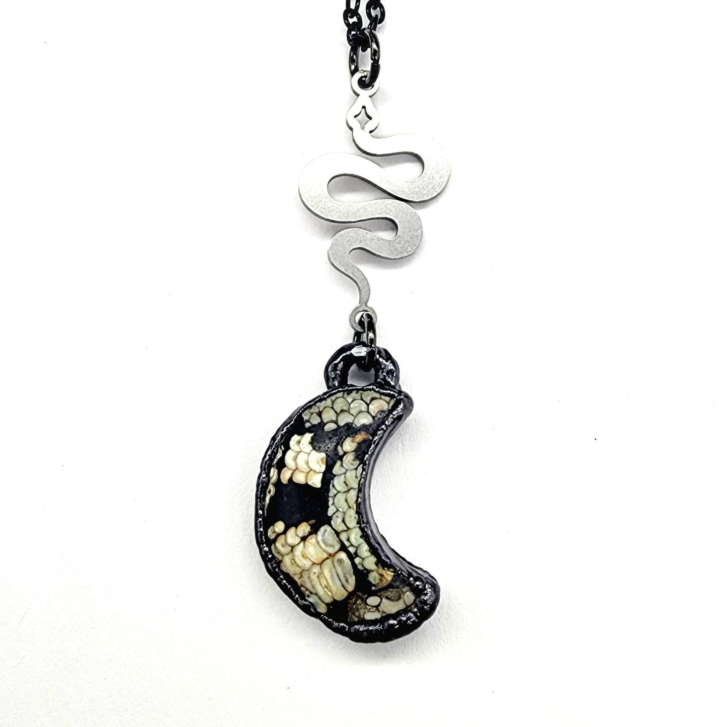 Snakeskin Agate Crescent Moon Necklace