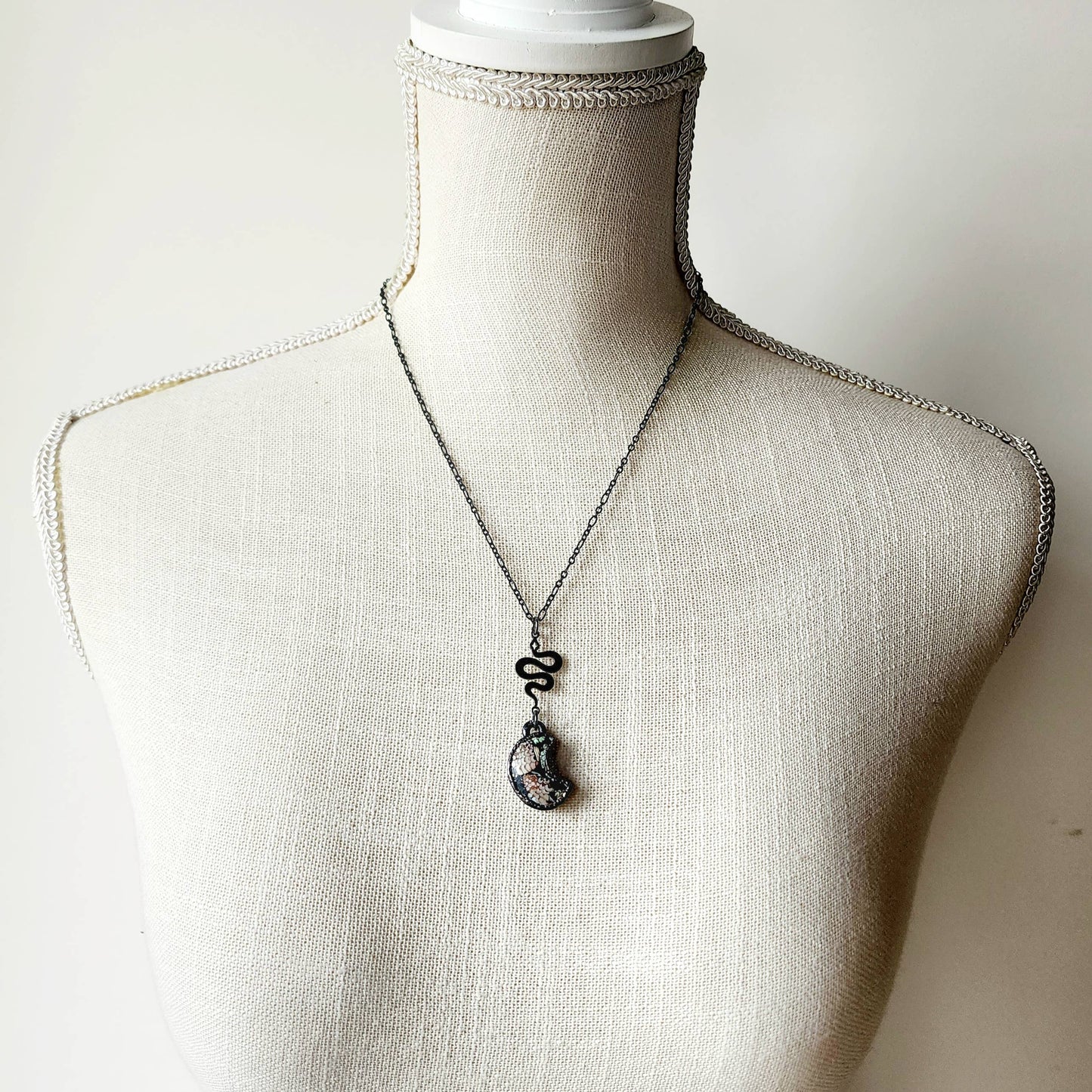 Snakeskin Agate Crescent Moon Necklace