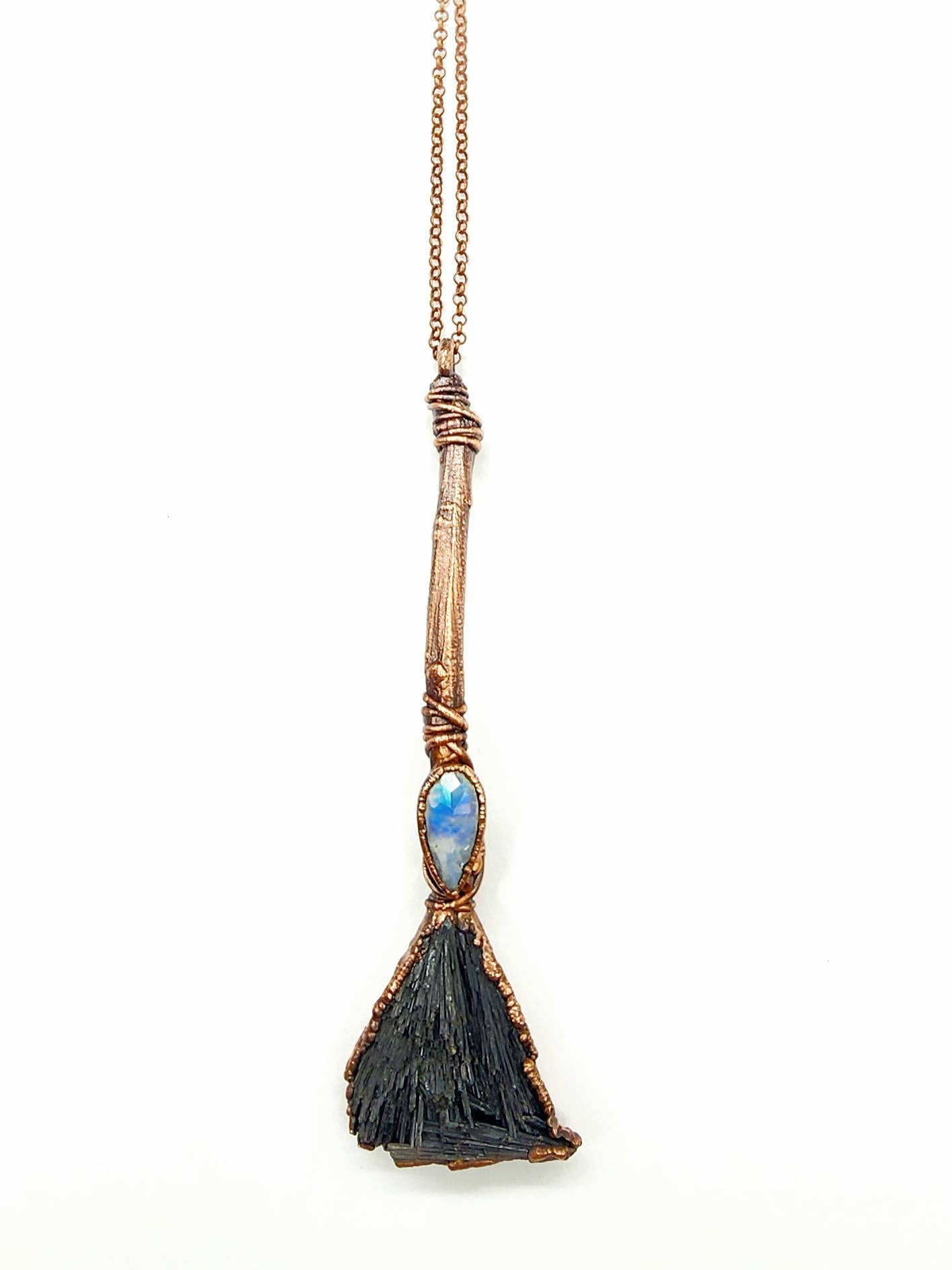 Black Kyanite Broomstick w/ Moonstone