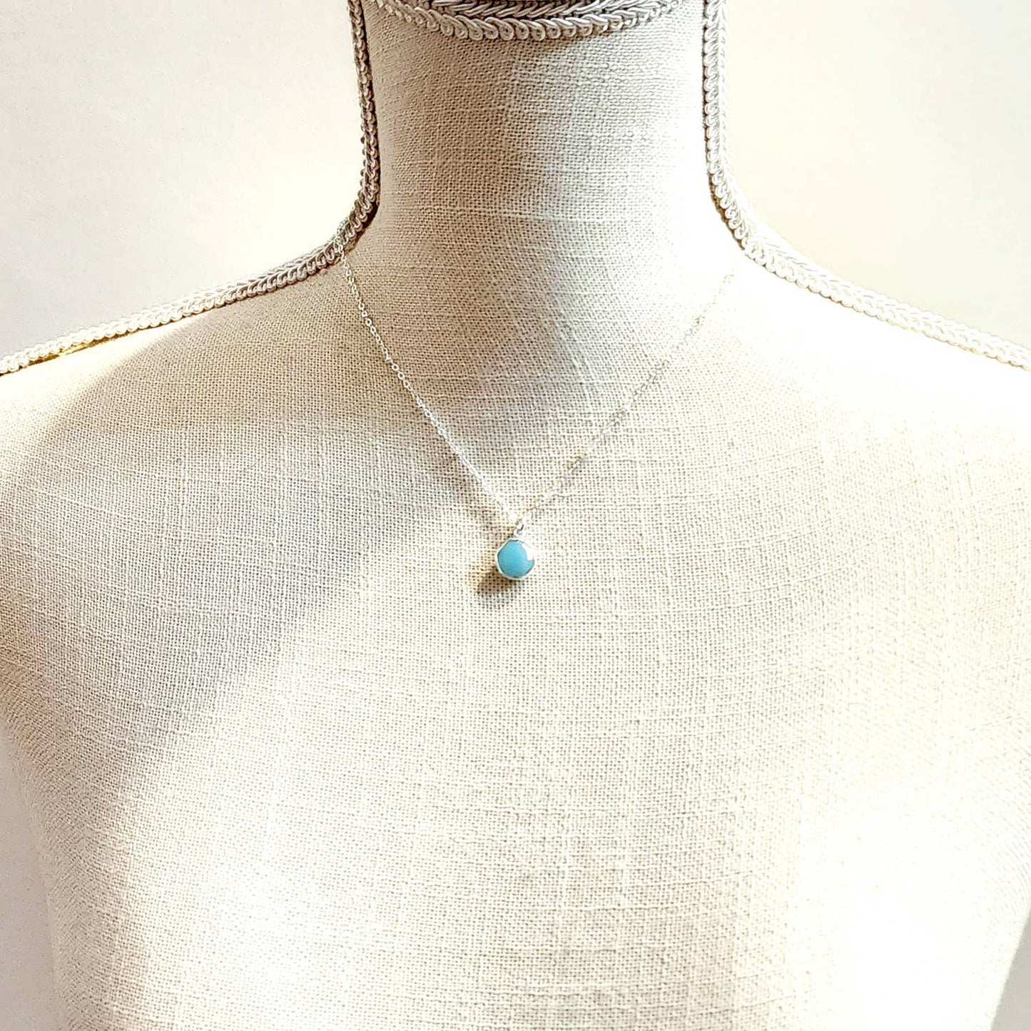 Aqua Chalcedony Hexagon Necklace