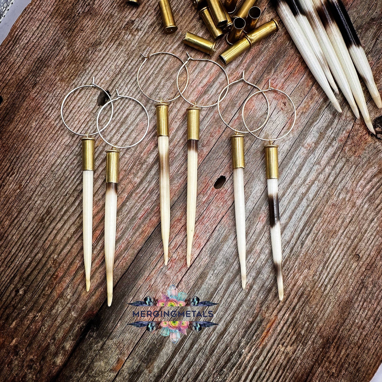 Porcupine Quill & Brass Casing Earrings