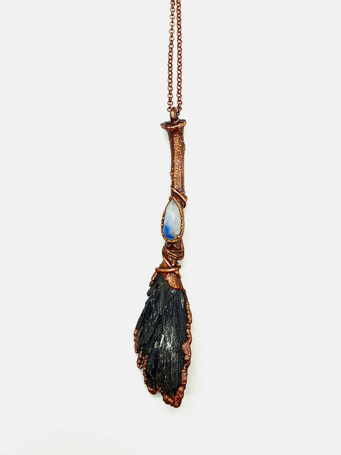 Black Kyanite Broomstick w/ Moonstone