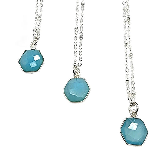 Aqua Chalcedony Hexagon Necklace