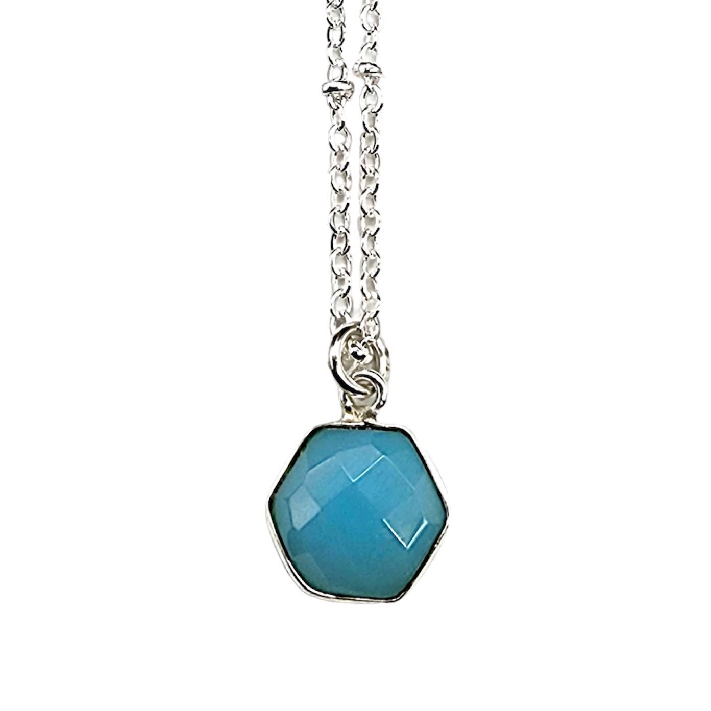 Aqua Chalcedony Hexagon Necklace