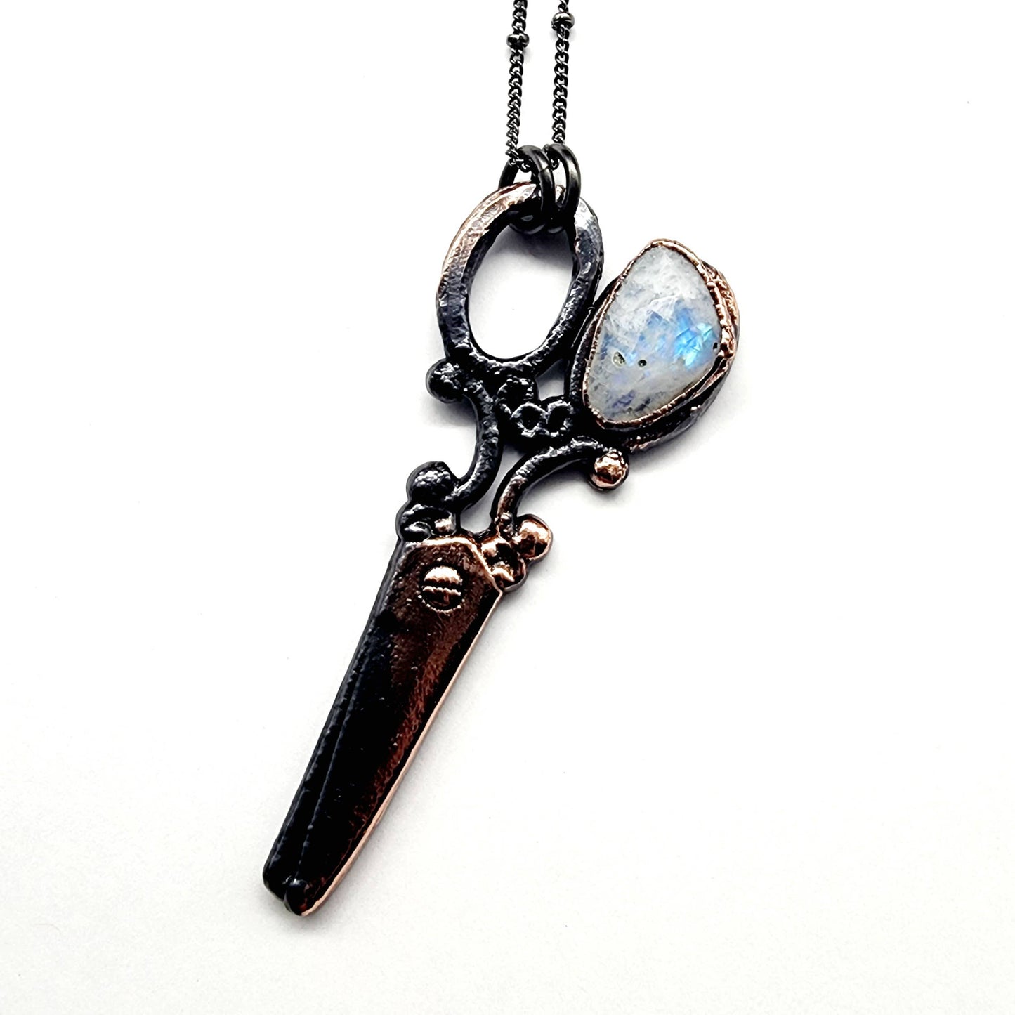 Vintage Moonstone Scissors Necklace