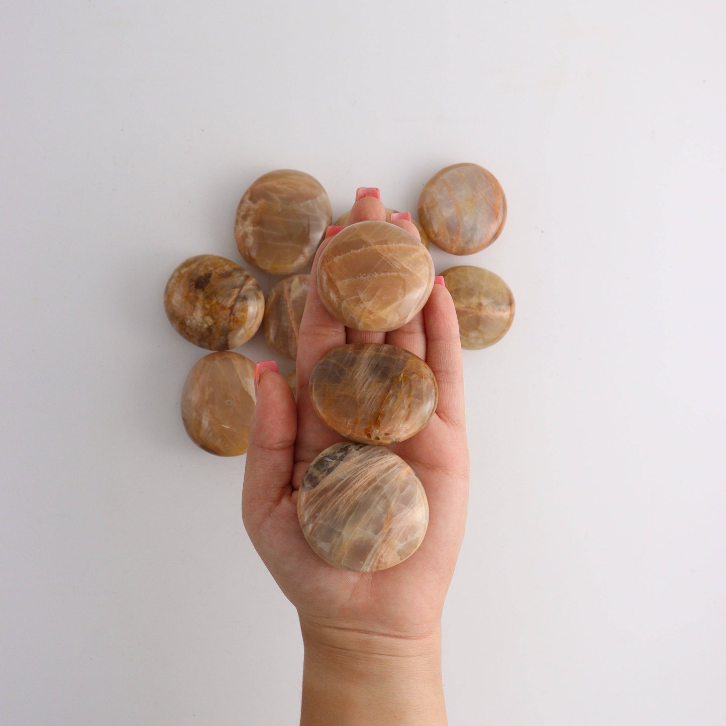 Peach Moonstone Palm Stones