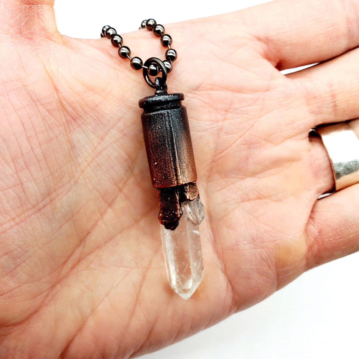 Quartz Point Bullet Casing Necklace