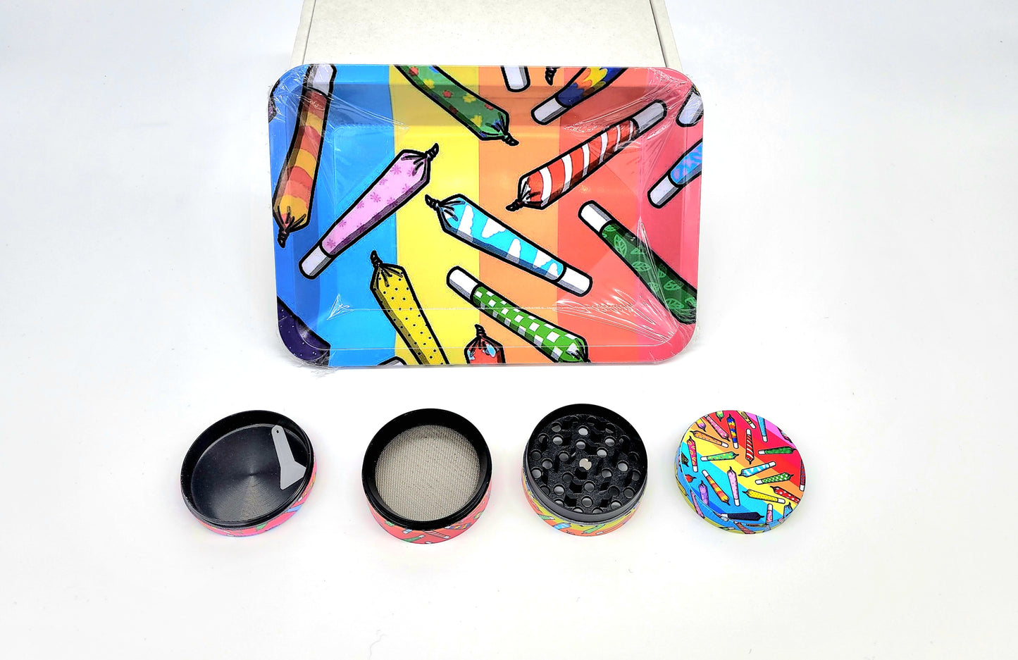 Rainbow Rolling Tray + Grinder Bundle