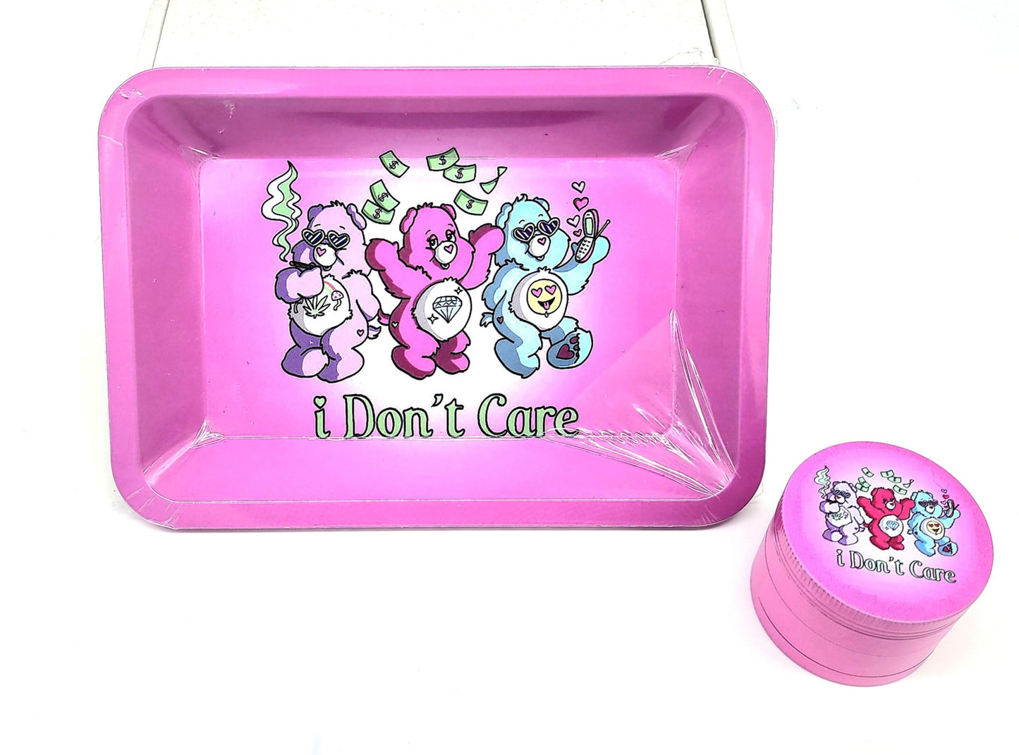 I-Don't-Care Bear Rolling Tray + Grinder Bundle